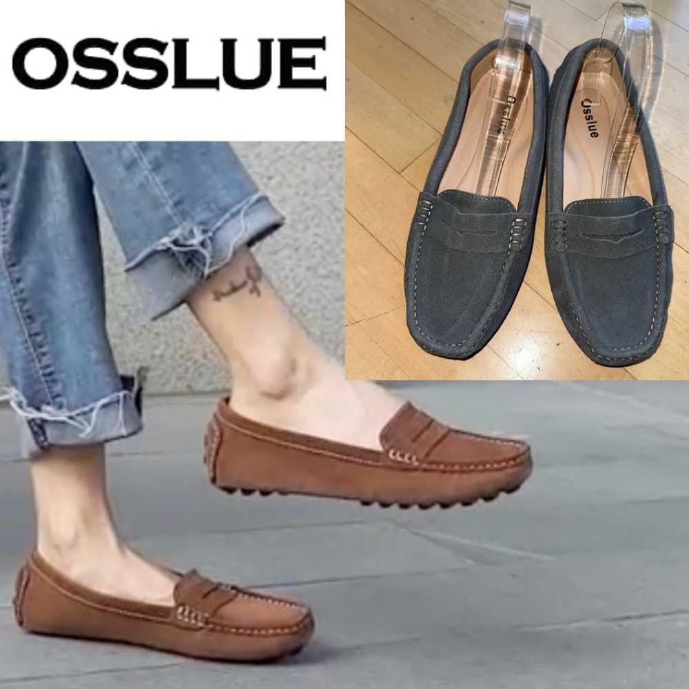 New OSSLUE grey driving flat moccasins, 10.5,  PG1470